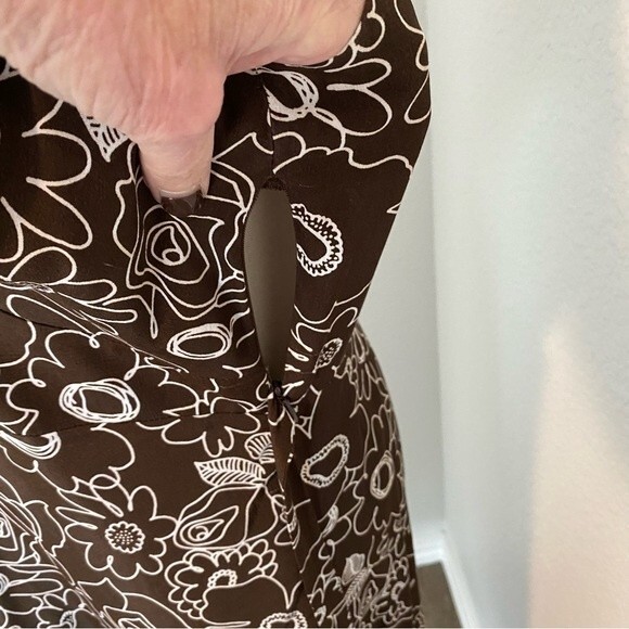 Vintage Sheri Martin Midi Floral Brown White V Neck Criss Cross Size 10 - Picture 7 of 11